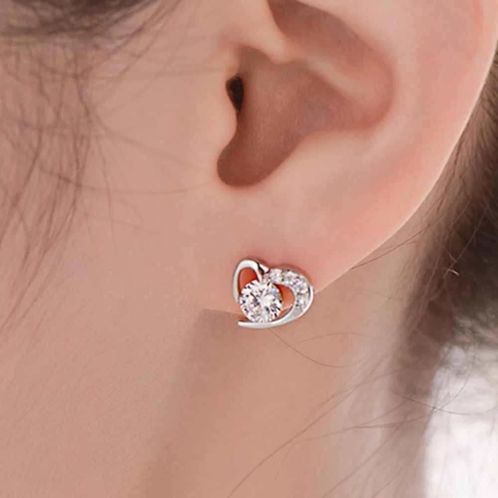 Sterling Silver Heart Cubic Zirconia Earrings - Picture 2 of 2